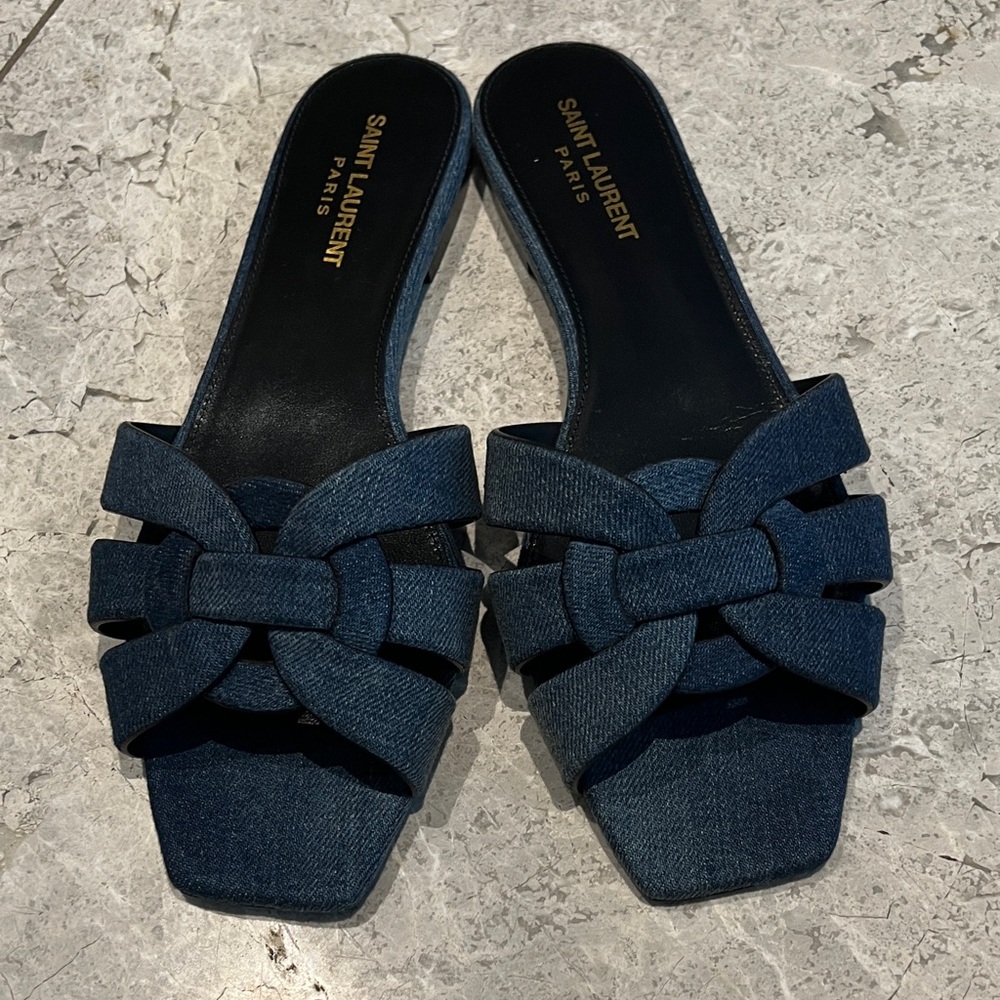 Saint Laurent Denim Tribute mule sandal 39.5 EU